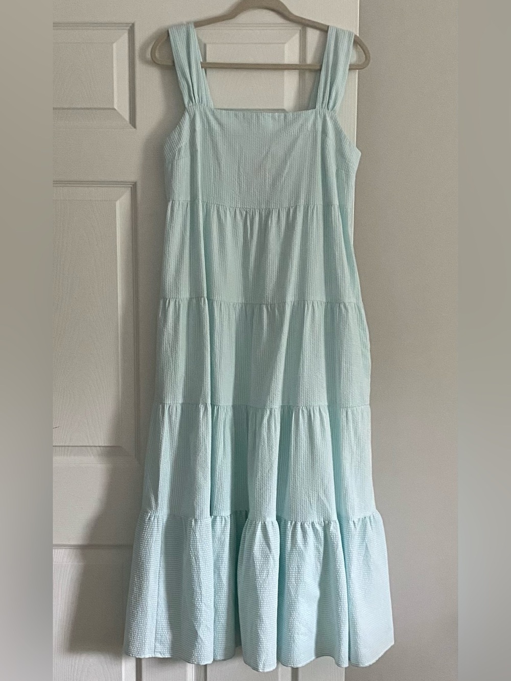 Anthropology Denimist Turquoise and White Striped Tiered Maxi Dress - Picture 6 of 11